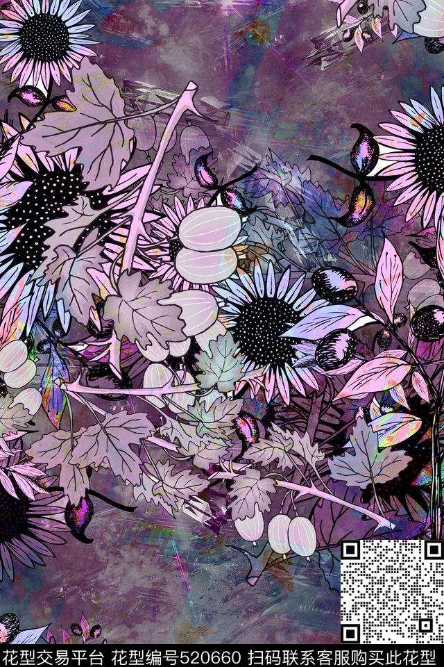 花卉植物风景丝巾长巾数码印花华亿平台下载（图片编号: 520660） - 瓦栏（Walan）
