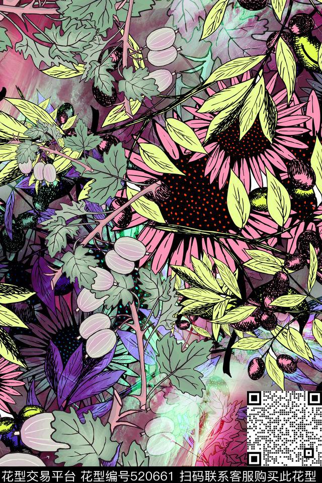 花卉丝巾长巾女装连衣裙数码印花华亿平台下载（图片编号: 520661） - 瓦栏（Walan）