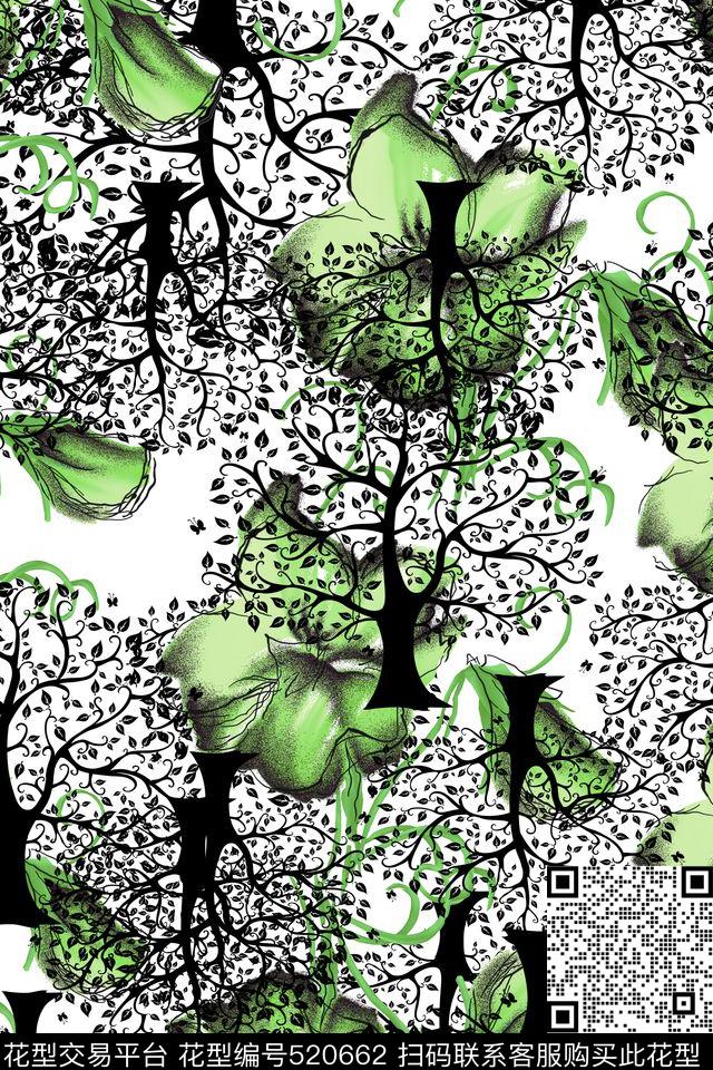 休闲花卉树数码印花华亿平台下载（图片编号: 520662） - 瓦栏（Walan）