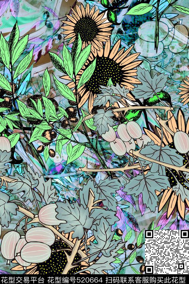 花卉女装丝巾长巾数码印花华亿平台下载（图片编号: 520664） - 瓦栏（Walan）