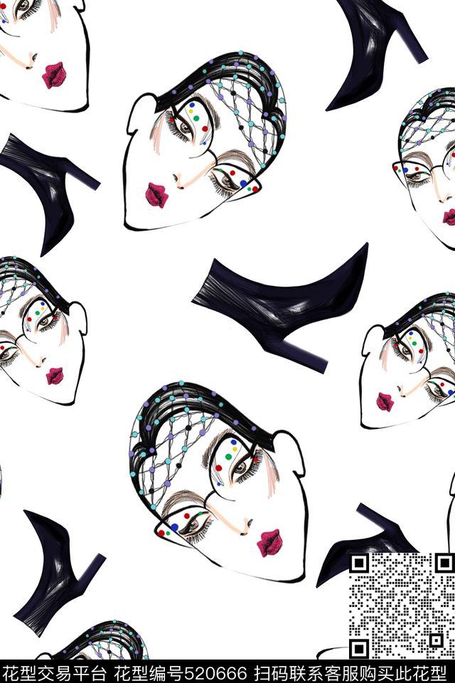 高跟鞋女人时尚传统印花华亿平台下载（图片编号: 520666） - 瓦栏（Walan）