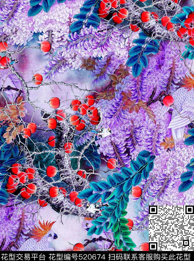 中国风国画风花鸟数码印花华亿平台下载（图片编号: 520674） - 瓦栏（Walan）