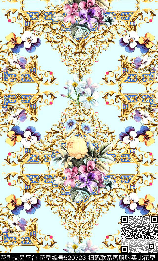 时尚欧式花纹花卉数码印花华亿平台下载（图片编号: 520723） - 瓦栏（Walan）