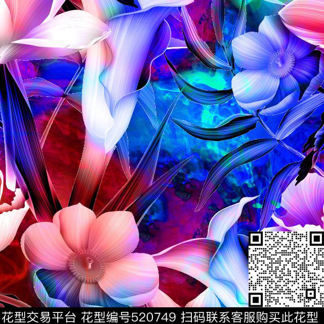 写意欧式花卉手绘长巾数码印花华亿平台下载（图片编号: 520749） - 瓦栏（Walan）