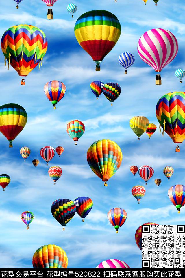 彩色热气球天空数码印花华亿平台下载（图片编号: 520822） - 瓦栏（Walan）