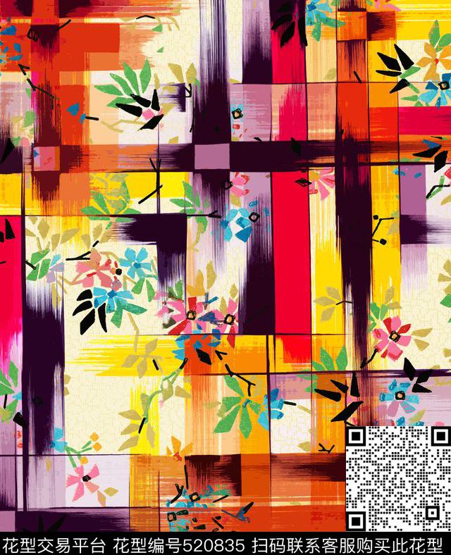 复古几何几何花卉数码印花华亿平台下载（图片编号: 520835） - 瓦栏（Walan）