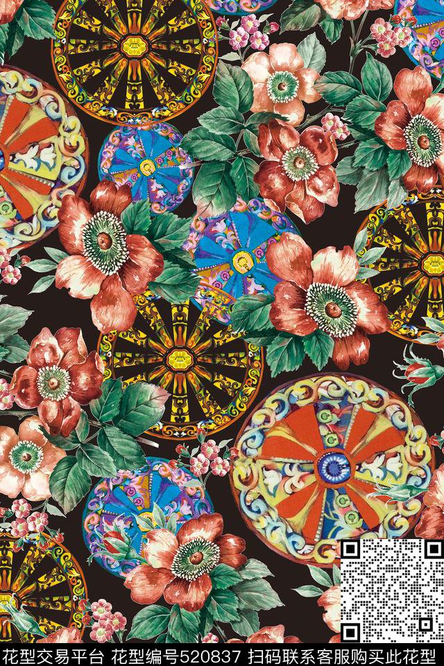 女装潮流时尚大牌手绘花卉数码印花华亿平台下载（图片编号: 520837） - 瓦栏（Walan）