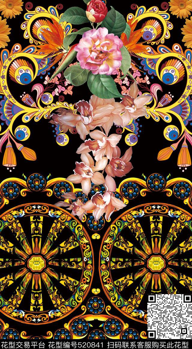 女装潮流时尚大牌手绘花卉数码印花华亿平台下载（图片编号: 520841） - 瓦栏（Walan）