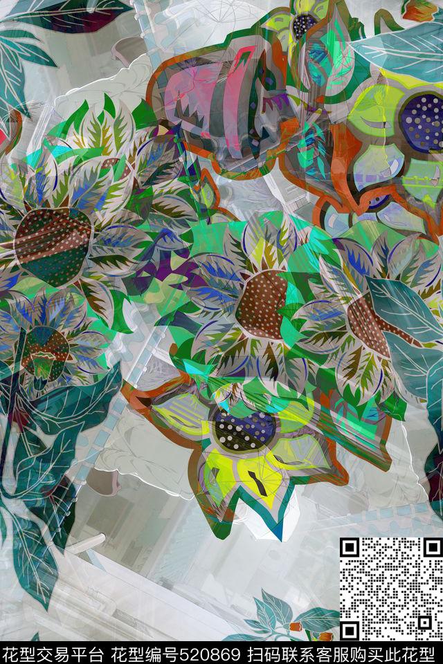 大牌花卉女装数码印花华亿平台下载（图片编号: 520869） - 瓦栏（Walan）