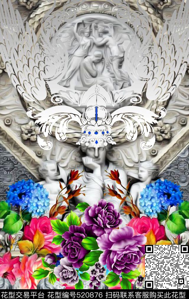 抽象复古时尚潮流大牌数码印花华亿平台下载（图片编号: 520876） - 瓦栏（Walan）