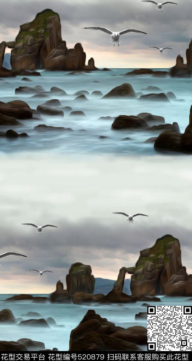 大牌海鸥日落海景数码印花华亿平台下载（图片编号: 520879） - 瓦栏（Walan）