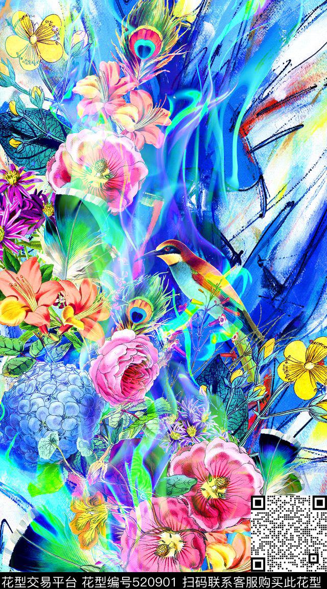 时尚光影花卉数码印花华亿平台下载（图片编号: 520901） - 瓦栏（Walan）