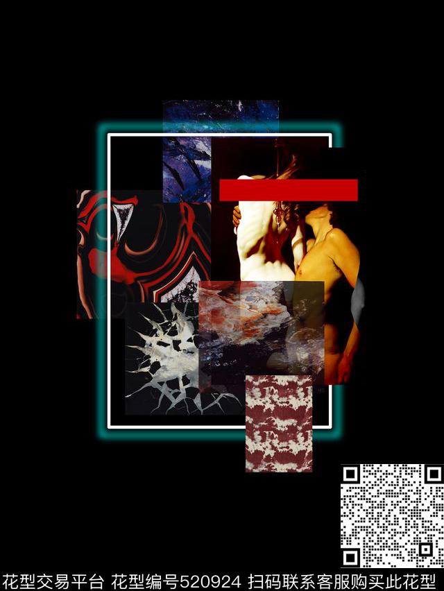 流行时尚欧美大牌纹理拼图数码印花华亿平台下载（图片编号: 520924） - 瓦栏（Walan）