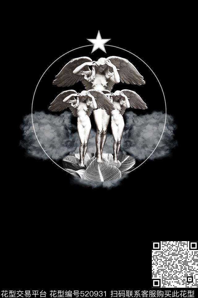 流行时尚石膏像五角星数码印花华亿平台下载（图片编号: 520931） - 瓦栏（Walan）