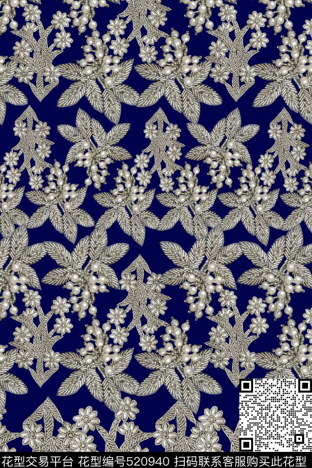 时尚大牌串珠绣珍珠珠宝宝石数码印花华亿平台下载（图片编号: 520940） - 瓦栏（Walan）