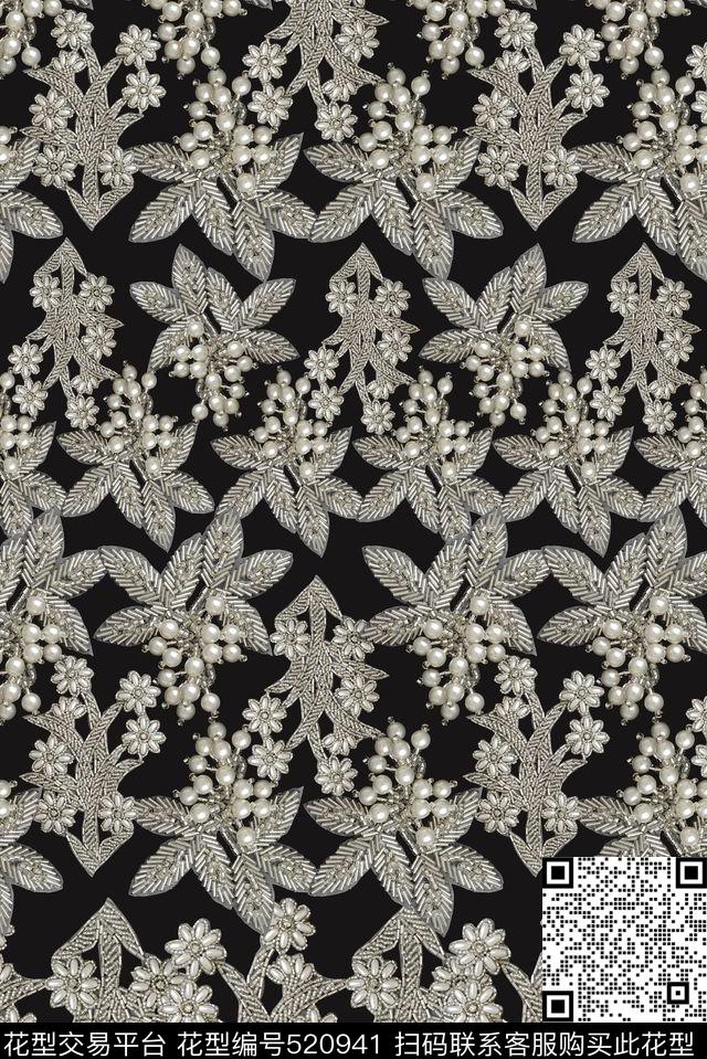 时尚大牌串珠绣珍珠数码印花华亿平台下载（图片编号: 520941） - 瓦栏（Walan）
