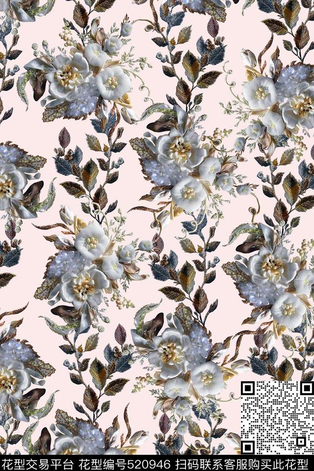 欧式宫廷大牌立体化珠宝迪拜花卉数码印花华亿平台下载（图片编号: 520946） - 瓦栏（Walan）