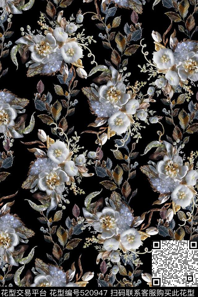 欧式宫廷大牌立体化珠宝数码印花华亿平台下载（图片编号: 520947） - 瓦栏（Walan）