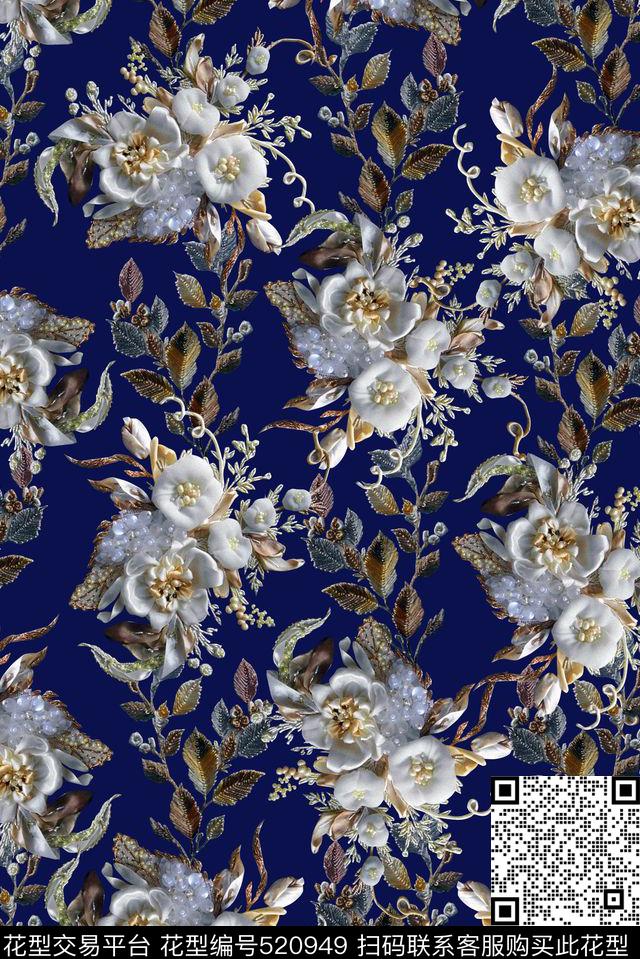 欧式宫廷大牌立体化珠宝数码印花华亿平台下载（图片编号: 520949） - 瓦栏（Walan）