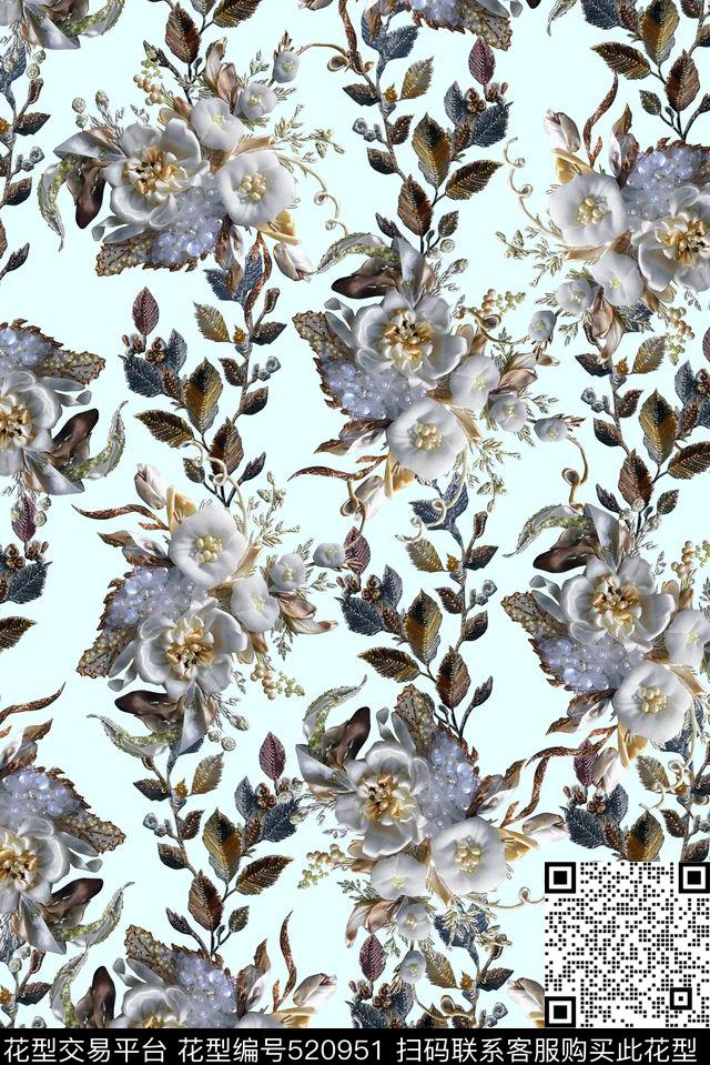 欧式宫廷大牌立体化珠宝数码印花华亿平台下载（图片编号: 520951） - 瓦栏（Walan）