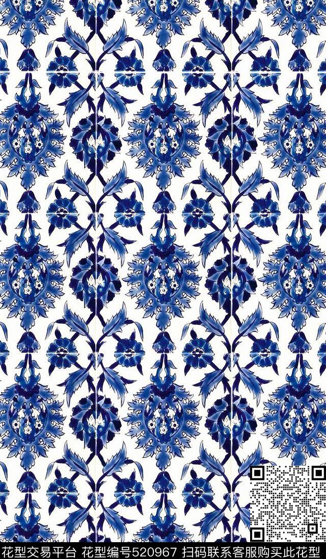 传统民族风青花瓷地板砖青花瓷青花瓷传统印花华亿平台下载（图片编号: 520967） - 瓦栏（Walan）
