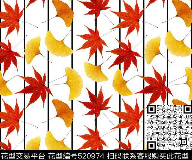 枫叶、红叶、黄叶、树叶、条纹花草树木数码印花华亿平台下载（图片编号: 520974） - 瓦栏（Walan）