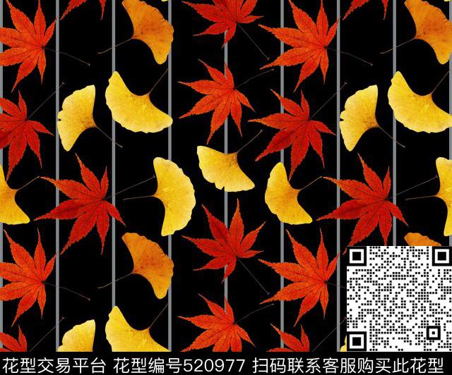 花草树木枫叶、红叶、黄叶、树叶、条纹数码印花华亿平台下载（图片编号: 520977） - 瓦栏（Walan）
