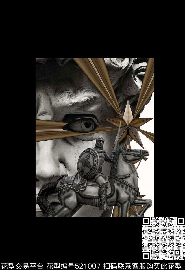 潮流时尚定位大卫立体3D雕塑数码印花华亿平台下载（图片编号: 521007） - 瓦栏（Walan）