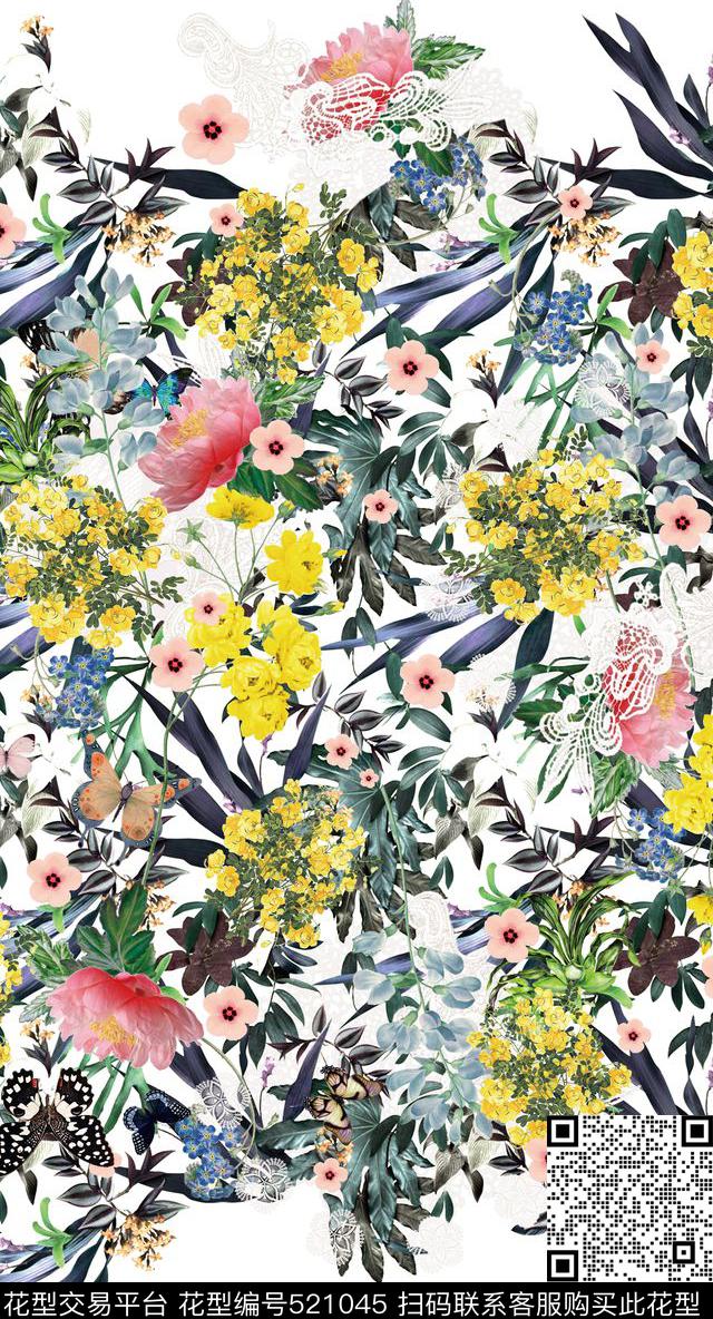 原创植物优雅数码印花华亿平台下载（图片编号: 521045） - 瓦栏（Walan）