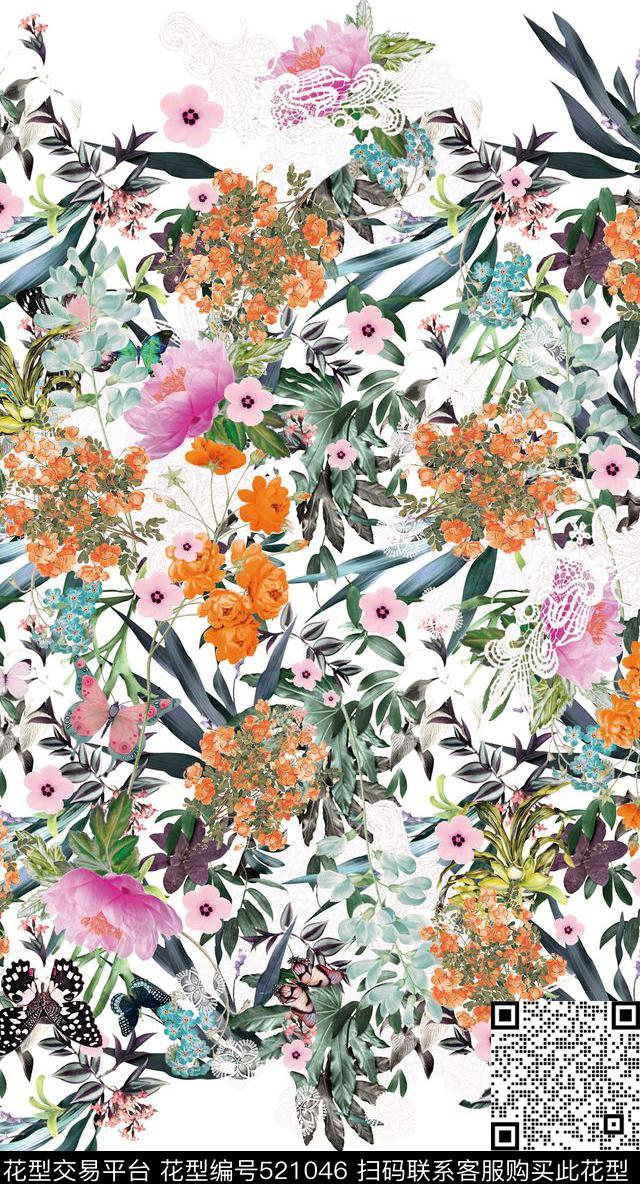 原创植物优雅数码印花华亿平台下载（图片编号: 521046） - 瓦栏（Walan）