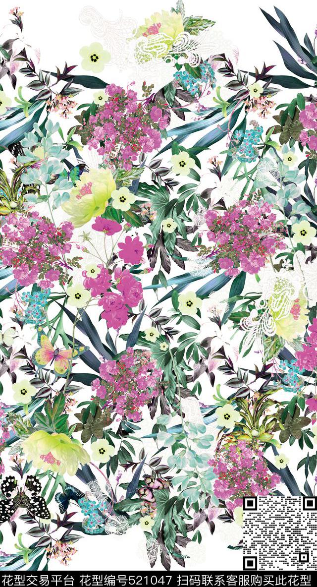 原创植物优雅数码印花华亿平台下载（图片编号: 521047） - 瓦栏（Walan）