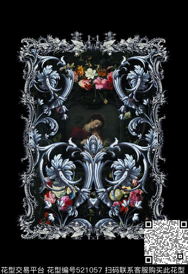 潮流时尚定位欧式花边文艺复兴数码印花华亿平台下载（图片编号: 521057） - 瓦栏（Walan）