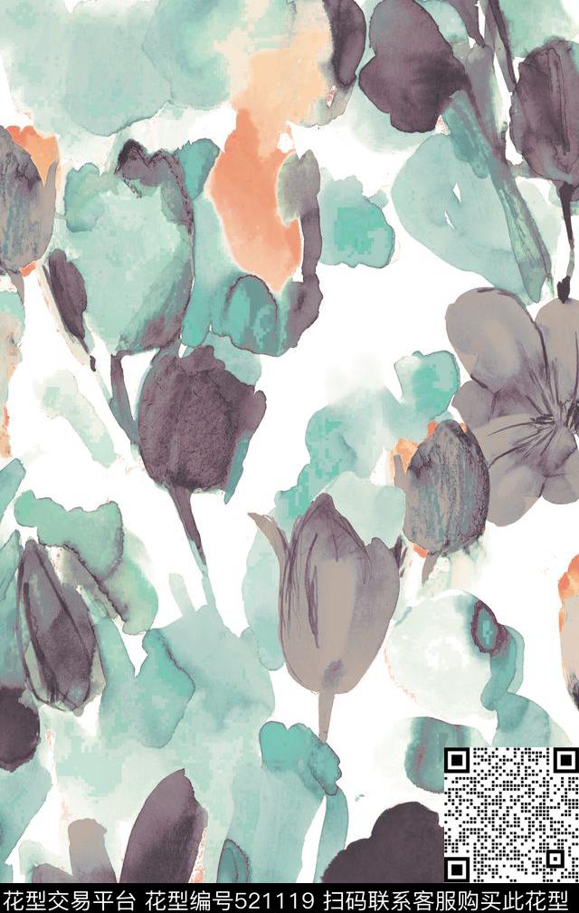 简约抽象花数码印花华亿平台下载（图片编号: 521119） - 瓦栏（Walan）