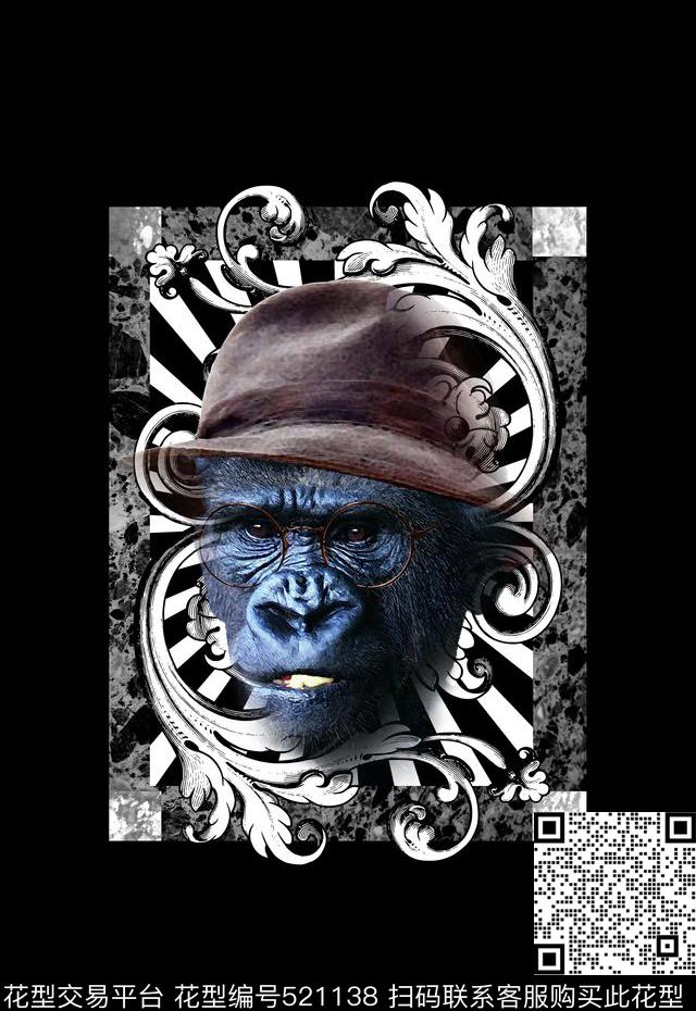 潮流时尚定位3D猩猩头像数码印花华亿平台下载（图片编号: 521138） - 瓦栏（Walan）