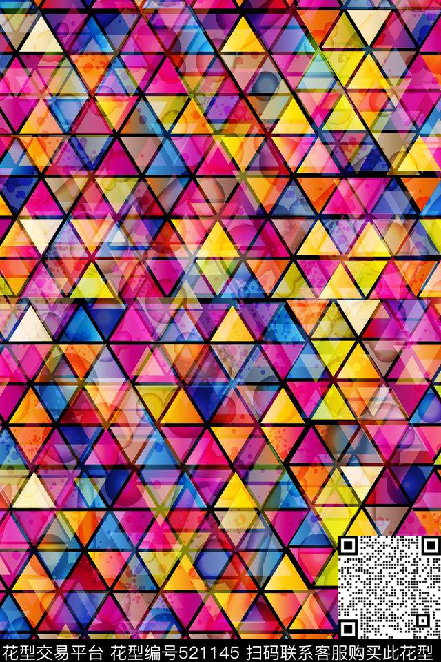 炫彩抽象三角形数码印花华亿平台下载（图片编号: 521145） - 瓦栏（Walan）