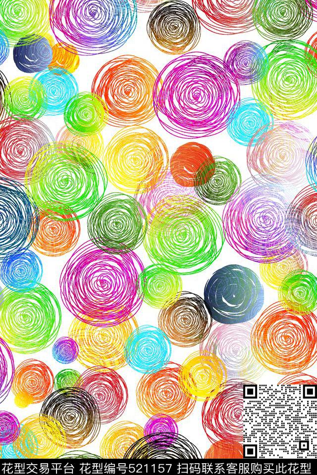 7色线条圈圈数码印花华亿平台下载（图片编号: 521157） - 瓦栏（Walan）