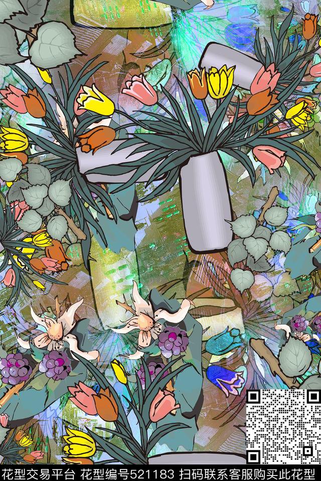 2016春夏花卉女装连衣裙数码印花华亿平台下载（图片编号: 521183） - 瓦栏（Walan）