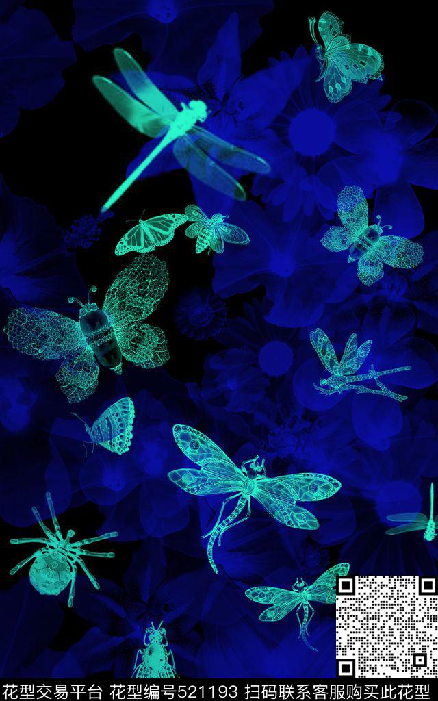 服装花昆虫数码印花华亿平台下载（图片编号: 521193） - 瓦栏（Walan）