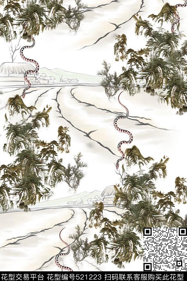 复古L.D~中国风L.D~手绘数码印花华亿平台下载（图片编号: 521223） - 瓦栏（Walan）