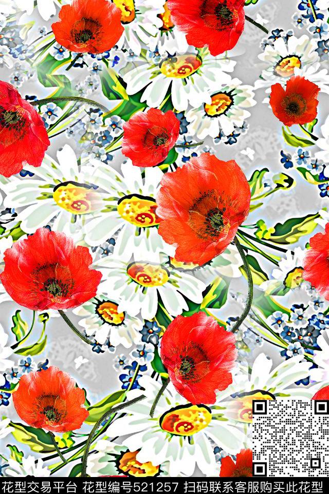 花卉虞美人小雏菊数码印花华亿平台下载（图片编号: 521257） - 瓦栏（Walan）