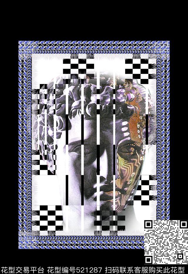 T恤卫衣数码印花潮流时尚定位黑白格子数码印花华亿平台下载（图片编号: 521287） - 瓦栏（Walan）