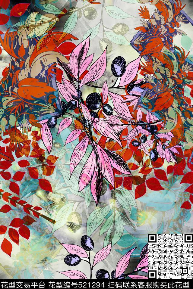 大牌花卉女装数码印花华亿平台下载（图片编号: 521294） - 瓦栏（Walan）