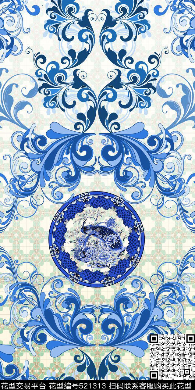 定位流行时尚青花瓷传统印花华亿平台下载（图片编号: 521313） - 瓦栏（Walan）