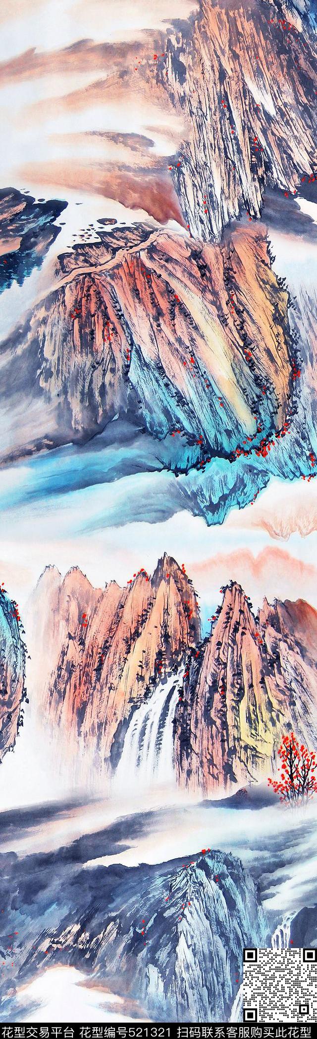 风景国画名画数码印花华亿平台下载（图片编号: 521321） - 瓦栏（Walan）