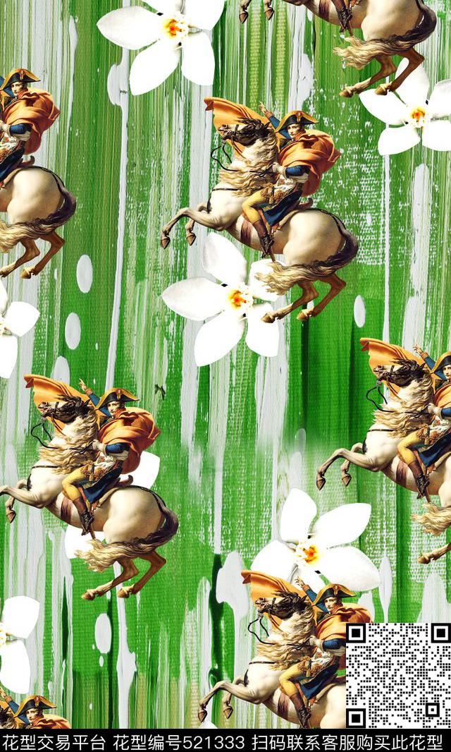 花卉马人写意自然背景数码印花华亿平台下载（图片编号: 521333） - 瓦栏（Walan）