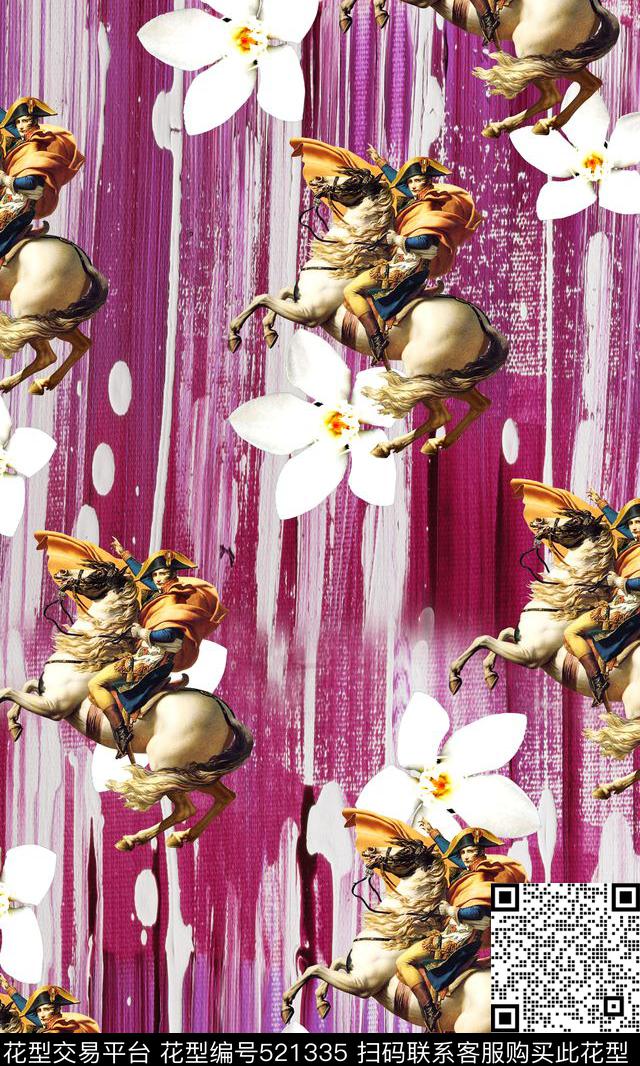 花卉马人写意自然背景数码印花华亿平台下载（图片编号: 521335） - 瓦栏（Walan）