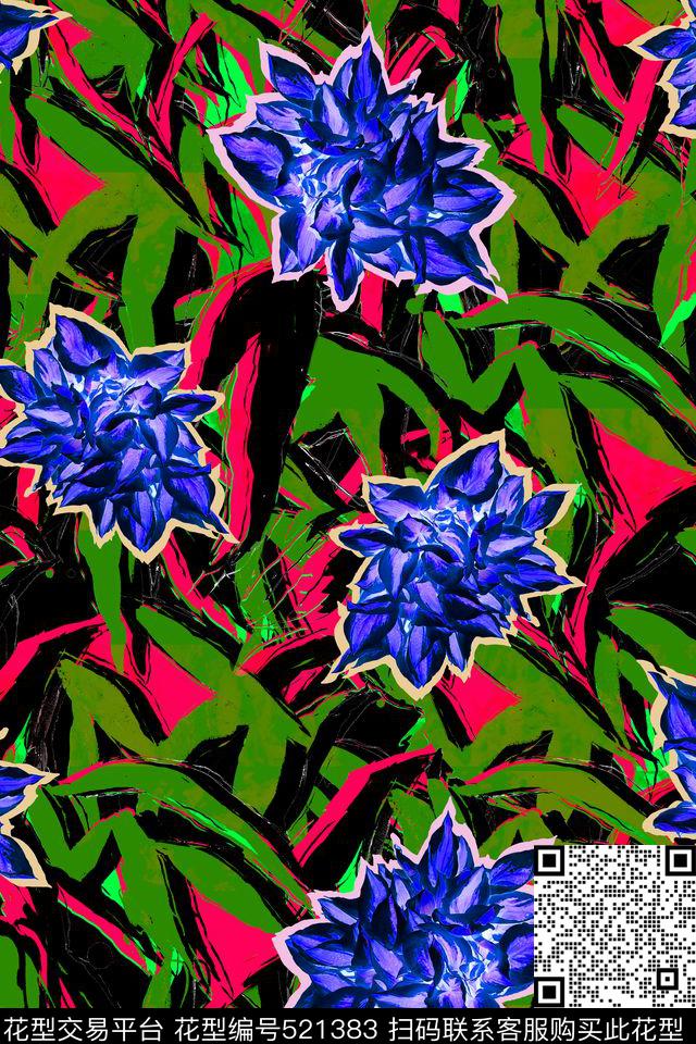 异域风情手绘花卉热带数码印花华亿平台下载（图片编号: 521383） - 瓦栏（Walan）