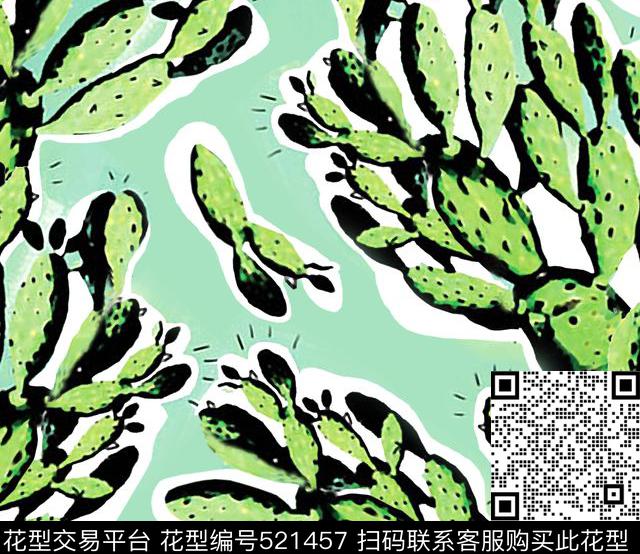 涂鸦仙人掌休闲传统印花华亿平台下载（图片编号: 521457） - 瓦栏（Walan）