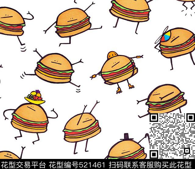 卡通汉堡趣味传统印花华亿平台下载（图片编号: 521461） - 瓦栏（Walan）