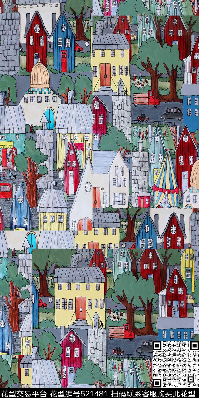 几何抽象卡通风格面料窗帘布传统印花华亿平台下载（图片编号: 521481） - 瓦栏（Walan）